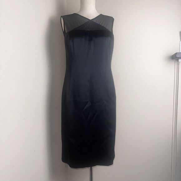Emanuel Ungaro Little Black Dress Sheer Sheath Top Sz 8P Petite EUC - Picture 1 of 9